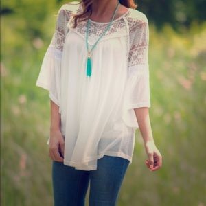 Lace Bell Sleeve Boho Shirt Large LeShop Boutique